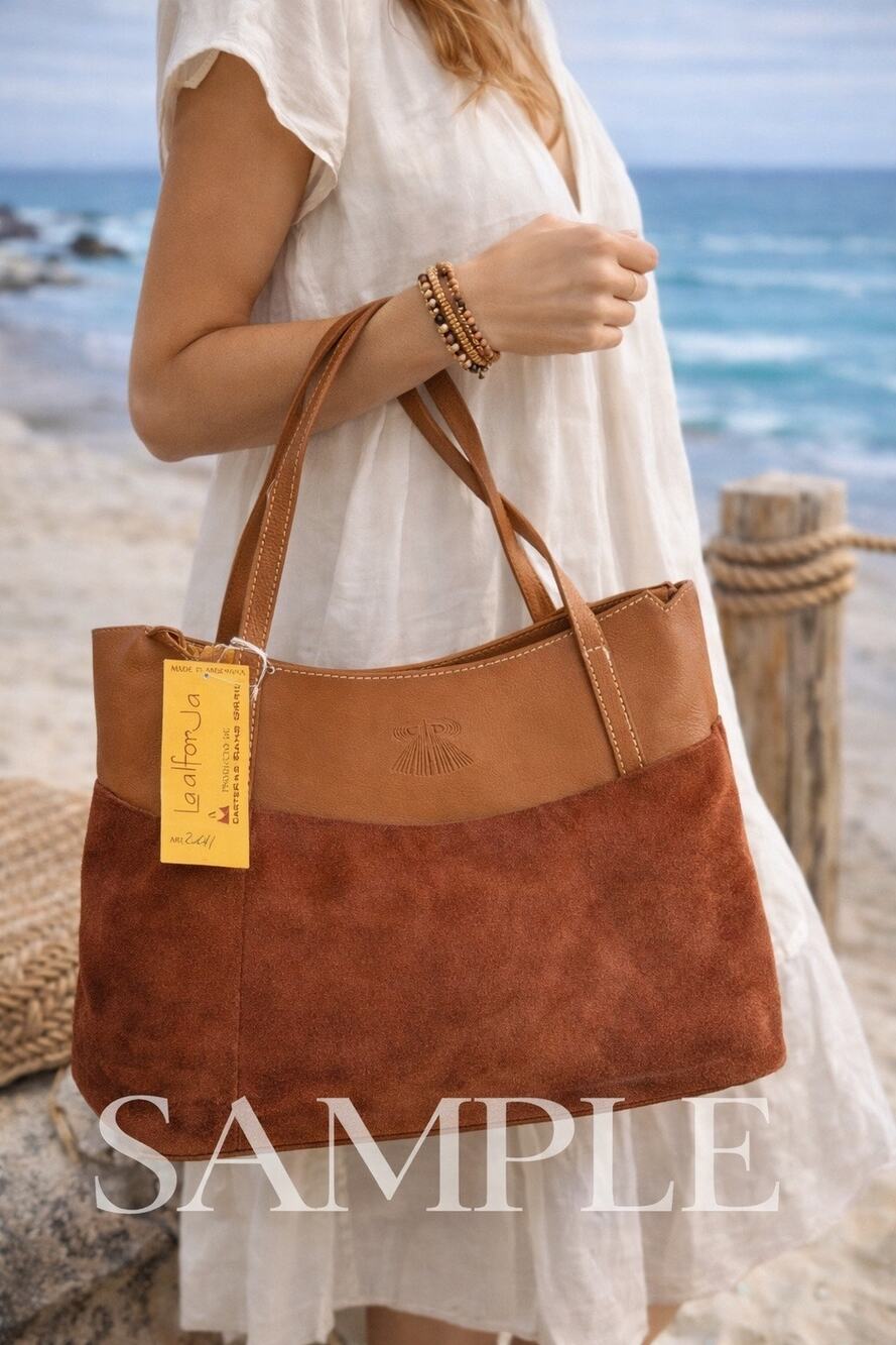 La Aforja Argentina Leather Suede Tote Bag Brown Handmade Shoulder Bag